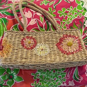 Vintage Moda International Beige Woven Tote with Floral Accents